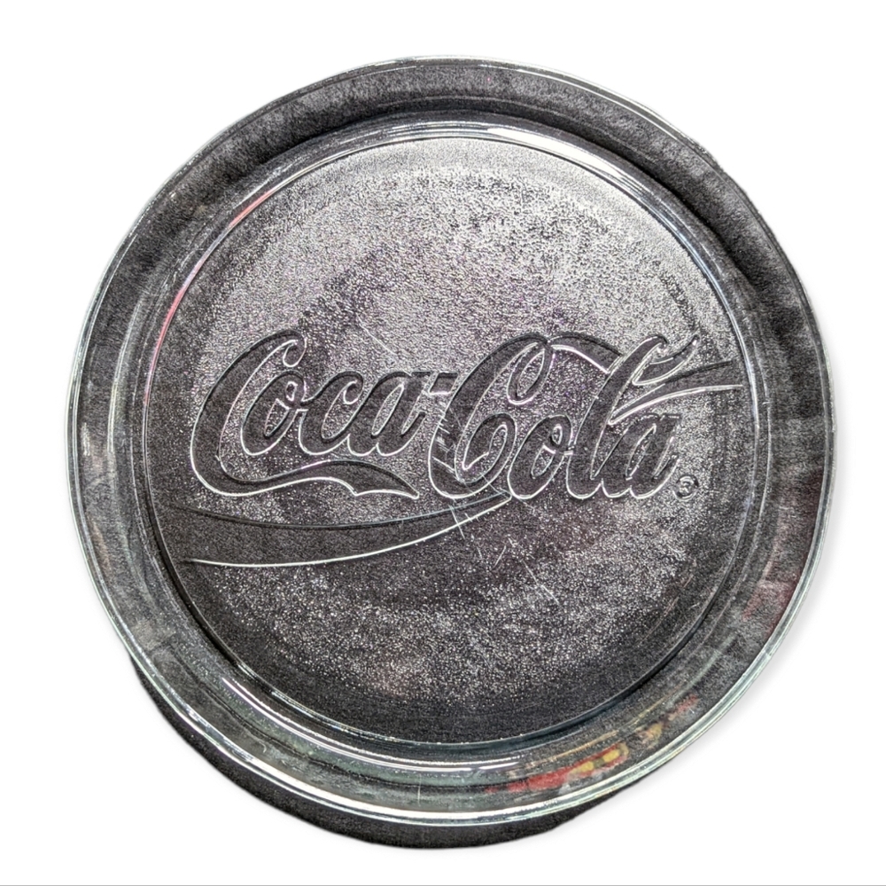 Vintage 90s Coca Cola Round Clear Glass Tray